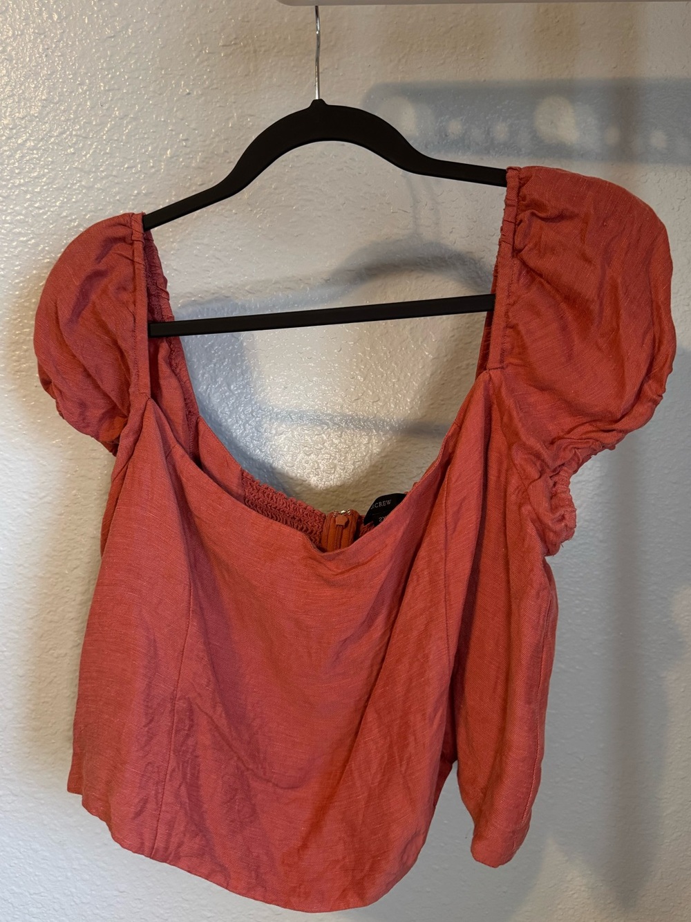 J. Crew Linen Coral Puff-Sleeve Square Neck Crop Top